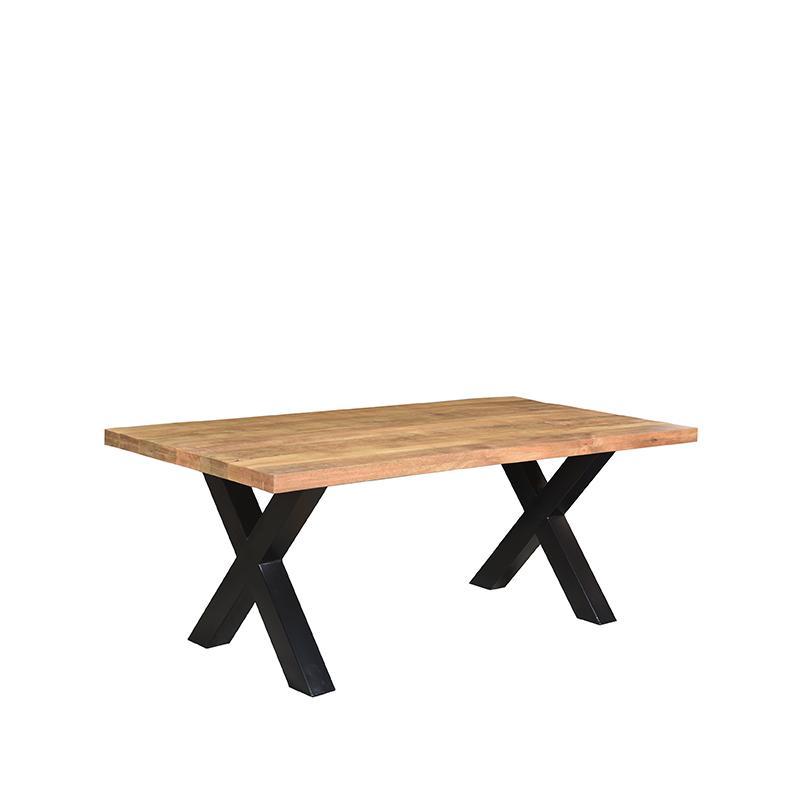Table industrielle en bois et en métal noir Cross 180 x 90 cm.