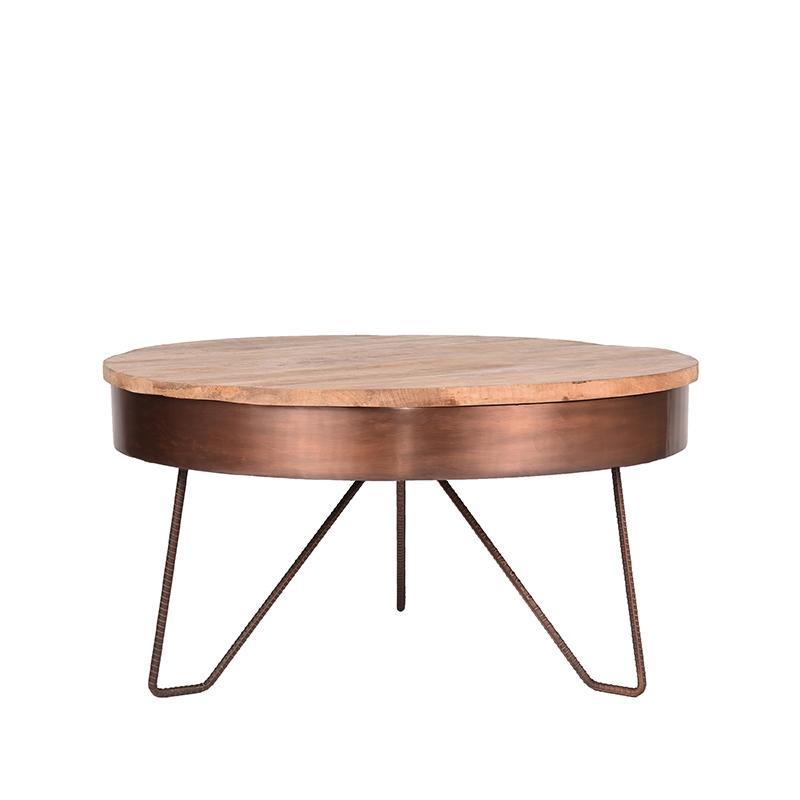 Table basse ronde en bois et en métal cuivre Naya Ø 80 cm.