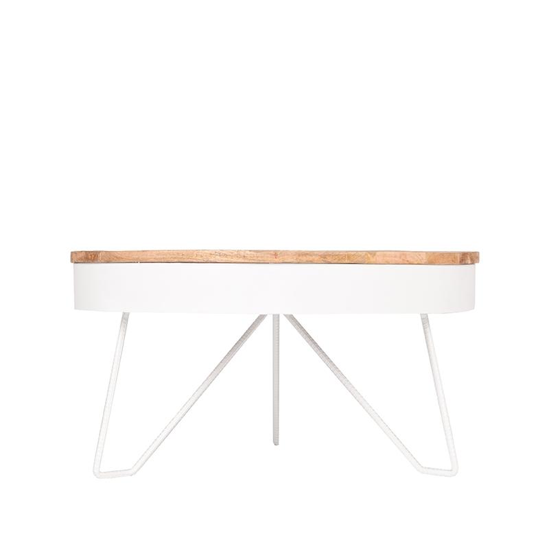 Table ronde en métal blanc et en bois par BeLoft.