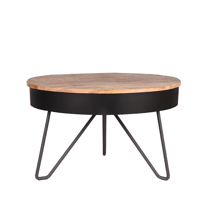 Table basse ronde en bois et en métal noir Naya Ø 80 cm.