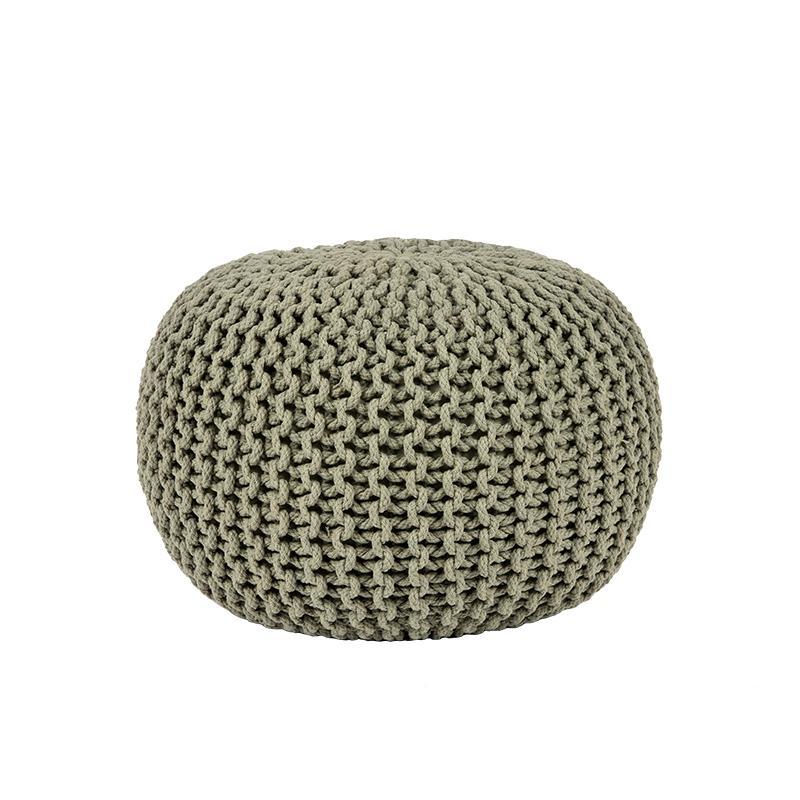 Pouf Rond en Coton Tricoté Vert Olive