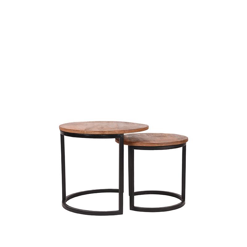Set deux tables basses gigognes en bois et en métal Rondo 50 cm / 40 cm.