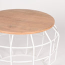 Table de salon industrielle blanche avec plateau en bois de manguier.