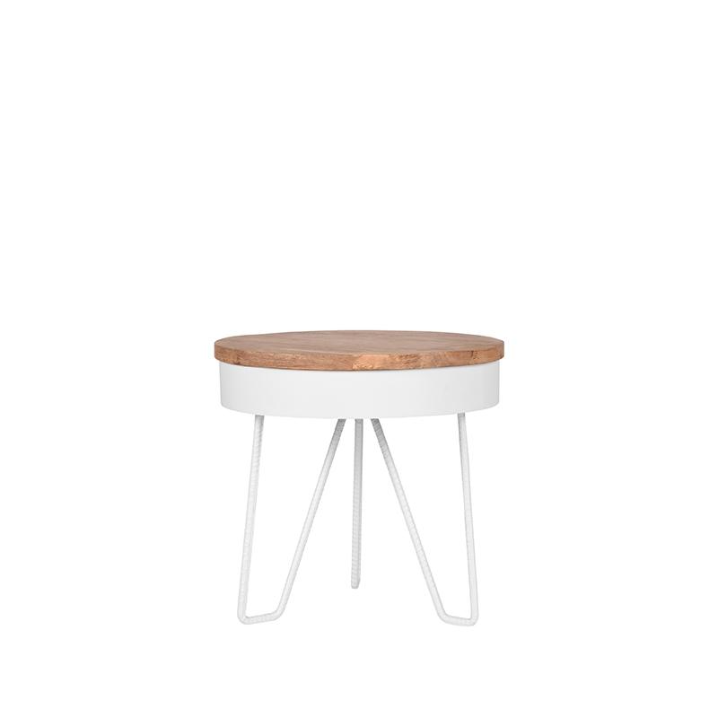 Table d'appoint ronde en bois et en métal blanc Naya Ø 44 cm.