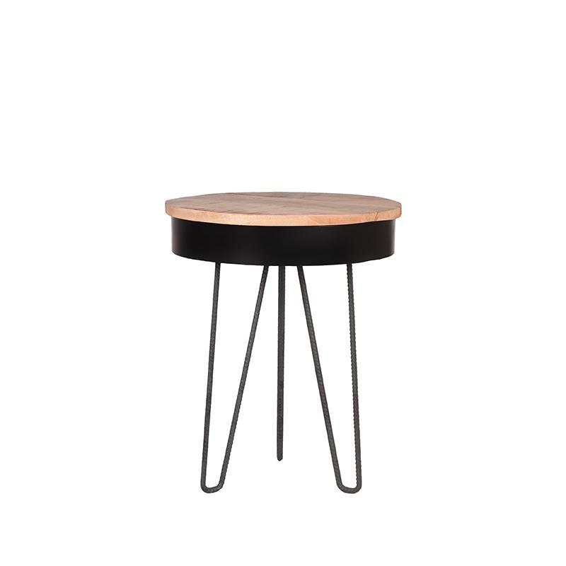 Table d'appoint ronde en bois et en métal noir Naya 44x53 cm.