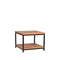 Table basse vintage carrée en bois de manguier et en métal noir.