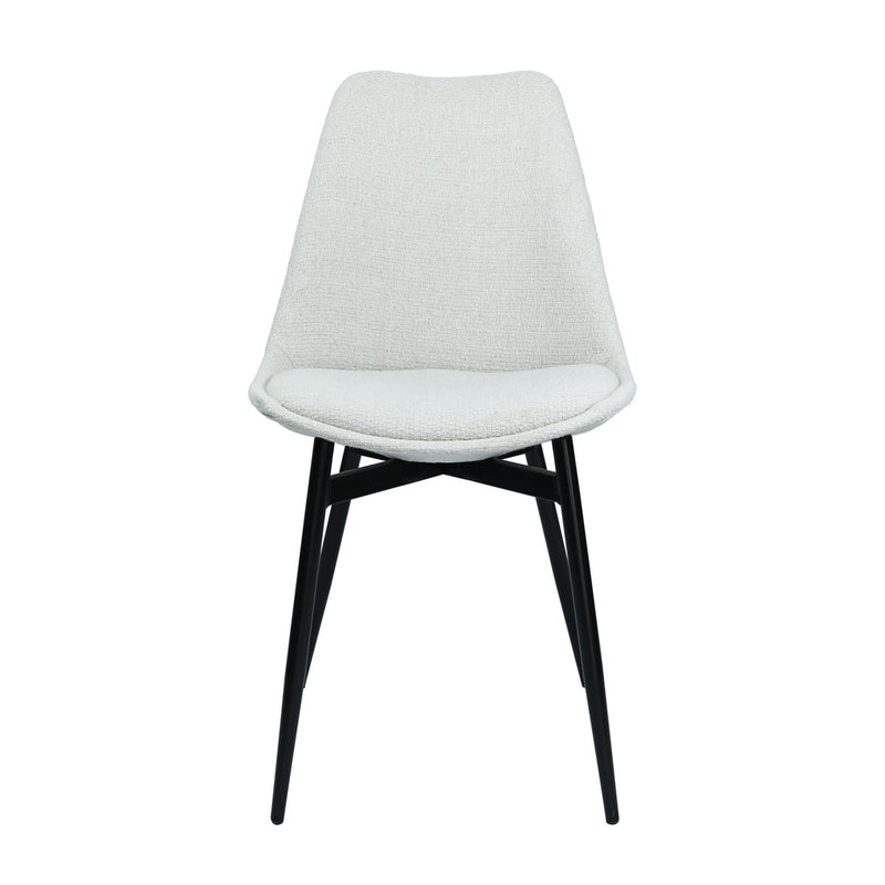 Lot de 2 chaises en tissu blanc avec une structure en métal noir.