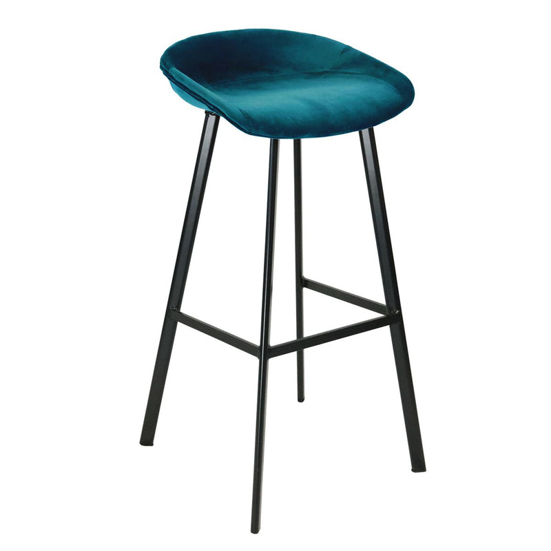 Le tabouret de bar Aster par Bisous design à l'assise moelleuse et confortable en velours bleu azur.