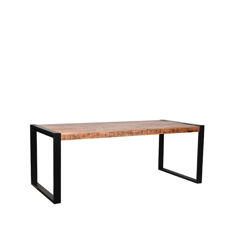Table industrielle en bois et en métal noir Belgica 200 x 90 cm.