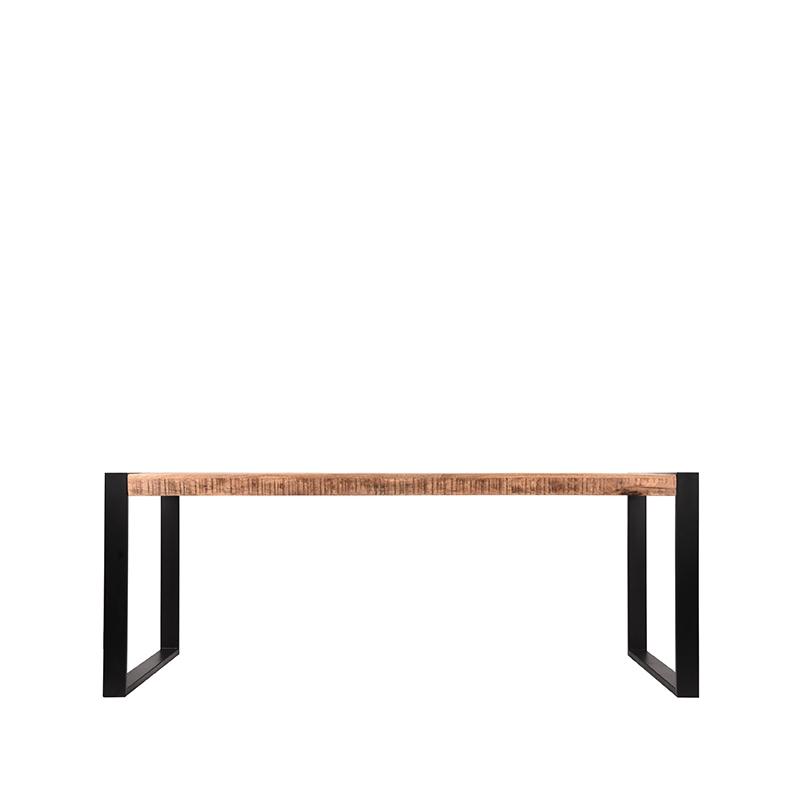 Table industrielle design 220 cm en bois de manguier et en métal noir.