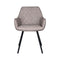 Chaise en simili-cuir gris avec une structure métallique noire robuste. 