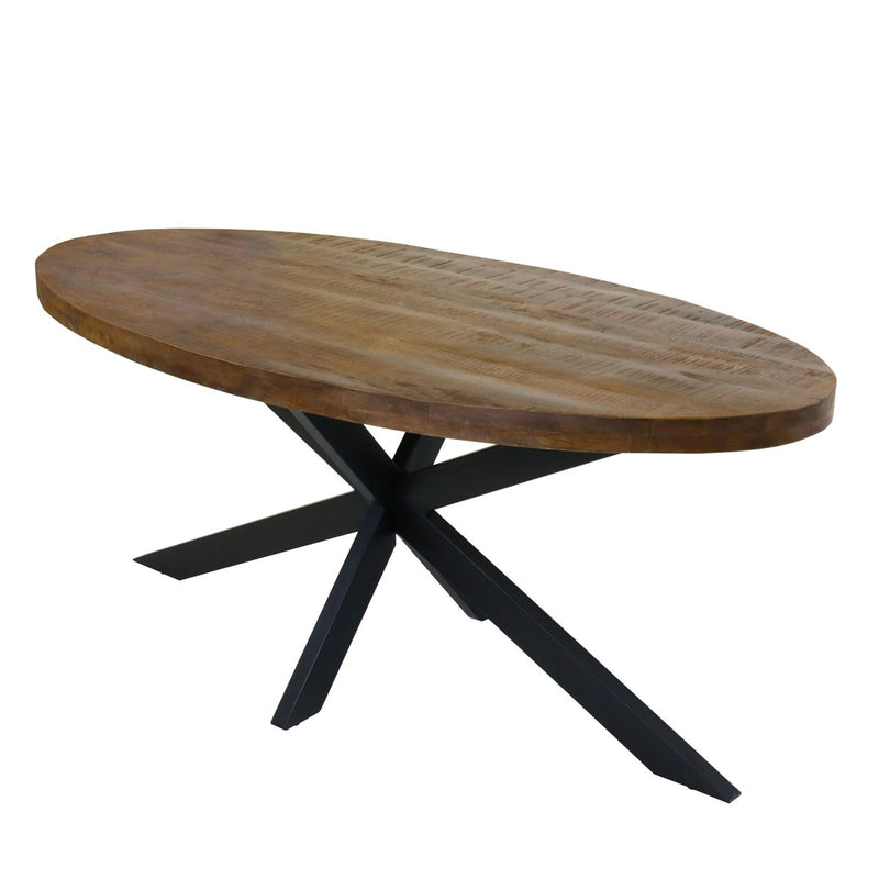 Table à manger industrielle en bois et en métal 180 cm Ovale.