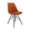 Le set de deux chaise Tower en velours orange et au cadre noir par Bisous design, l'alliance du métal et du velours.