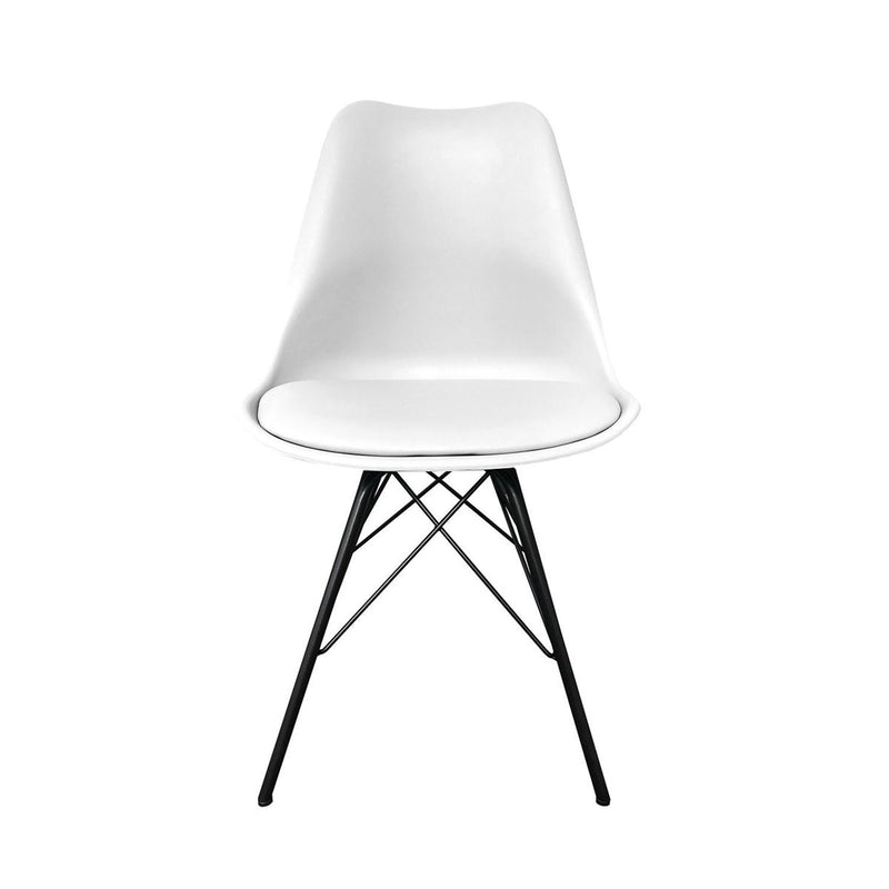 Le set de 2 chaises blanches en simili cuir Eiffel , assise et dossier confortables.