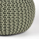 Pouf Rond en Coton Tricoté Vert Olive