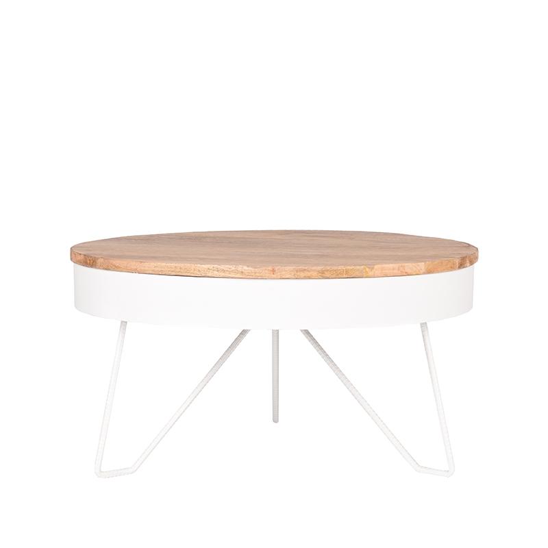 Table basse ronde en bois et en métal blanc Naya Ø 80 cm.