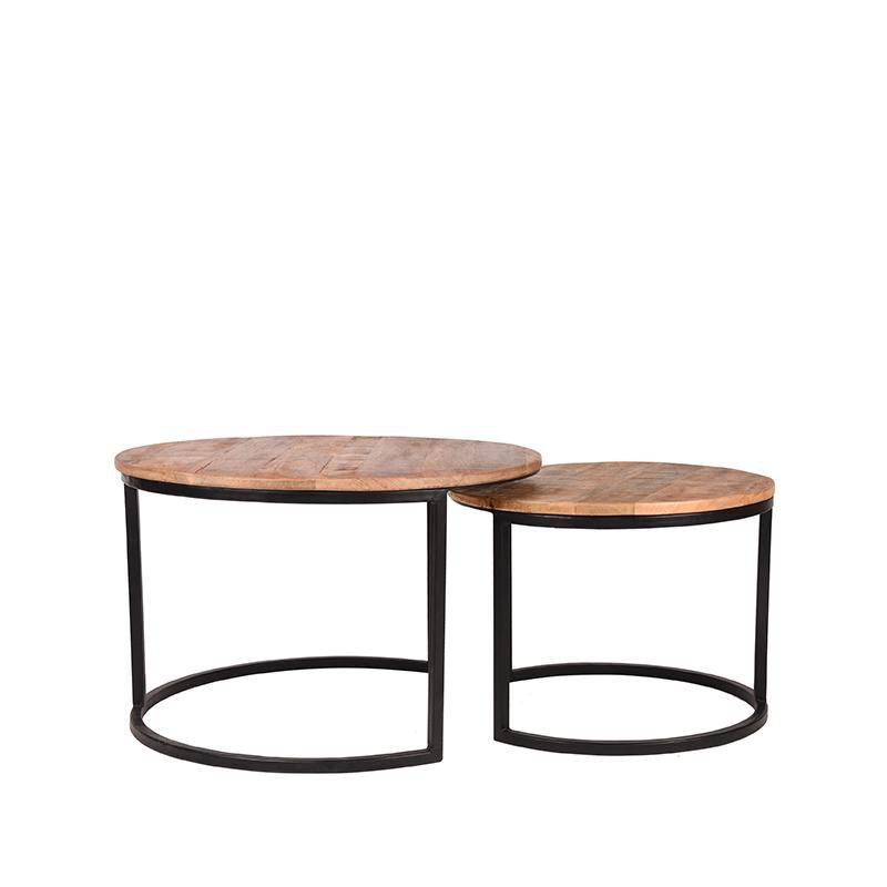 Set deux tables basses gigognes en bois et en métal Rondo 70 cm.